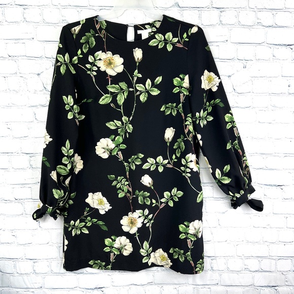 💐|•H&M•| Black Floral Long Sleeve Dress (For Spring!) - Picture 1 of 12